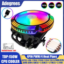 Load image into Gallery viewer, 4 Heat Pipes ARGB CPU Cooler 120MM Low Profile 4PIN PWM PC Radiator for Intel LGA 1700 2011 1150 1151 X99 AM3 AM4 Ventilador