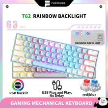 Load image into Gallery viewer, 63 Keys T62 60% key Mechanical Keyboard gamer Rainbow RGB Effect Hot Swappable Gaming Keyboards Blue Red Switch 25-Key Rollover